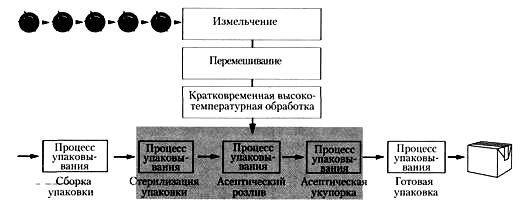 Упрощенная технологическая схема асептического фасования томатной пасты в картонную упаковку