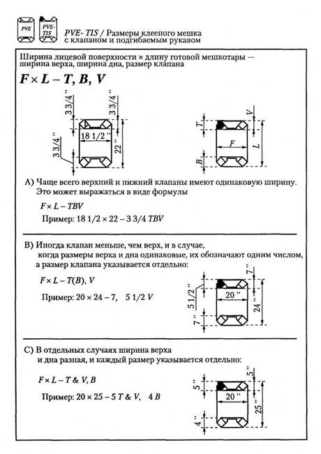 Размеры мешков различных конструкций записываются по-разному